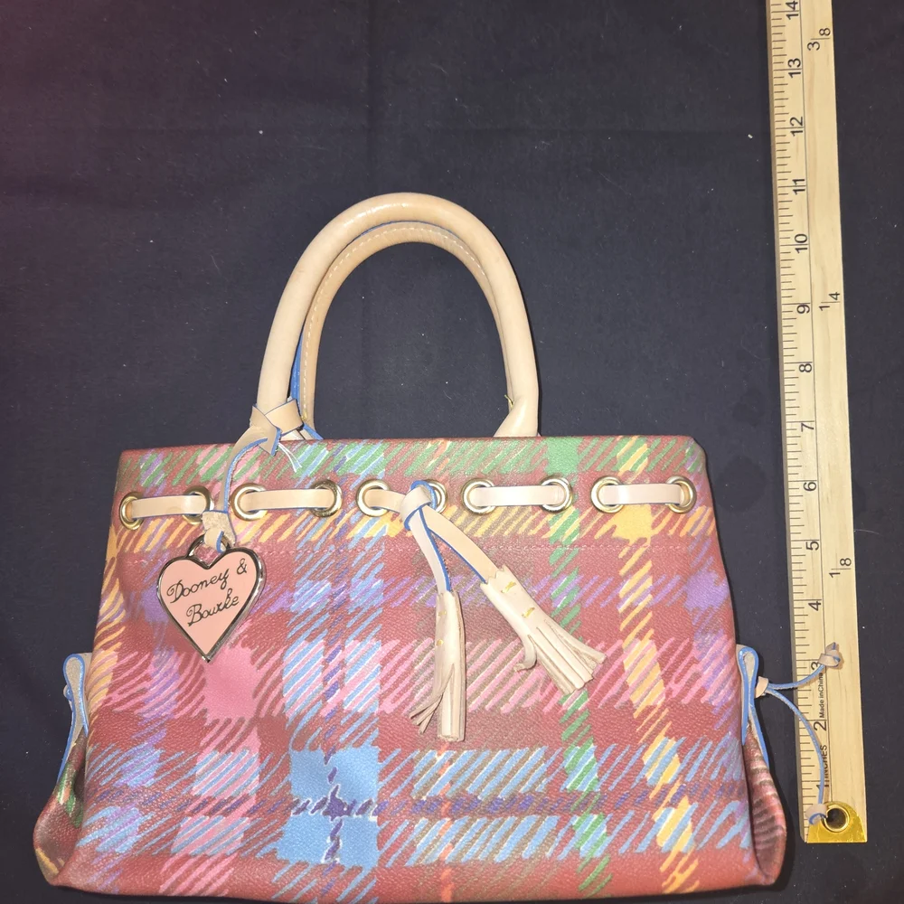 Dooney & Bourke Colorful Plaid Satchel With Dust Bag And C.O.A - Picture 5 of 7